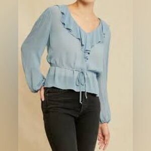 AMOUR.VERT/Light Blue Ruffle Top